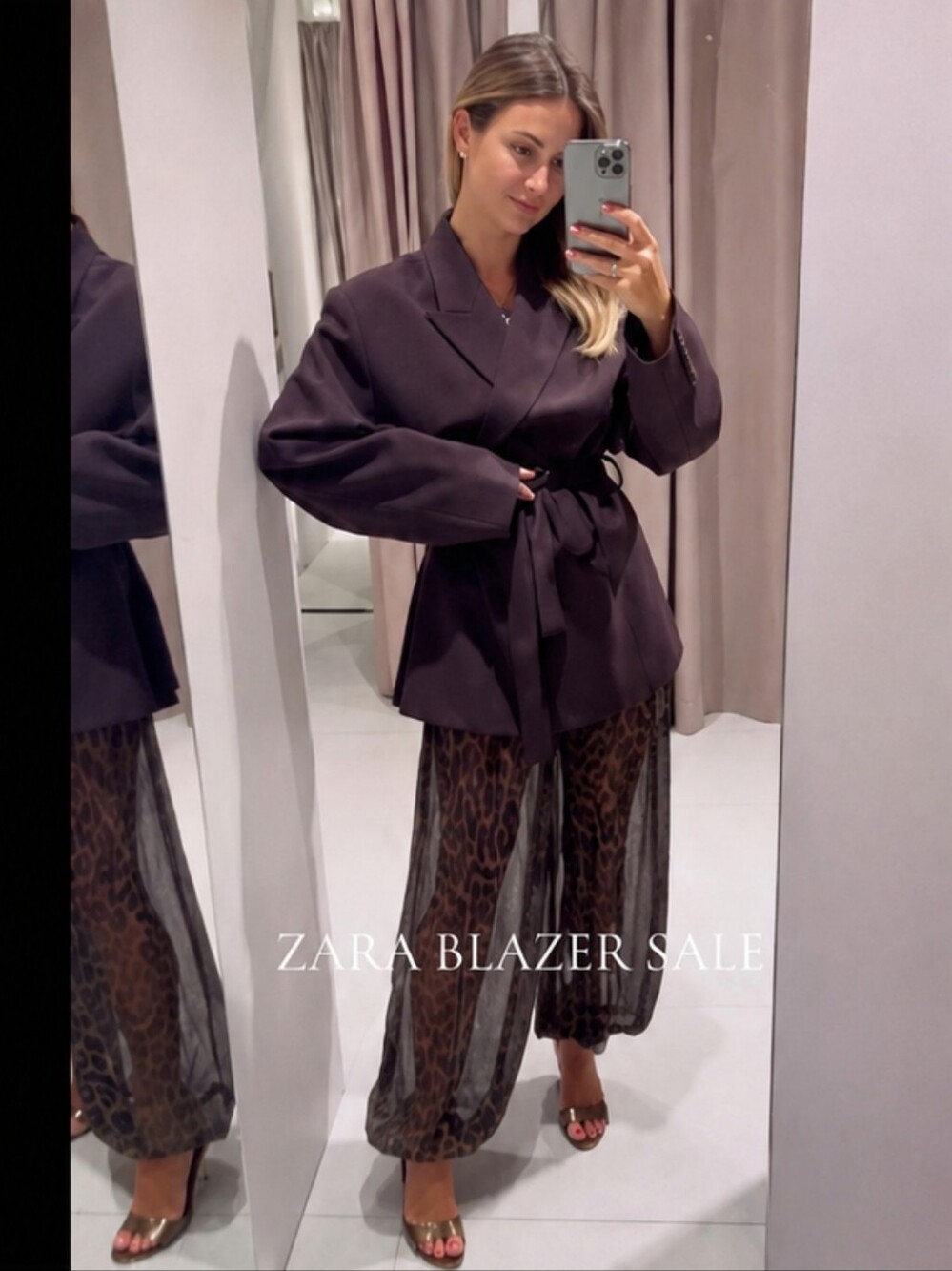 Zara Belted Blazer Dark Brown Burgundy